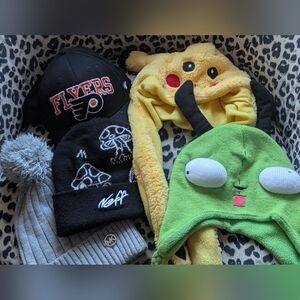 Neff Black Beanie with White Logo and Mushroom Pattern MK